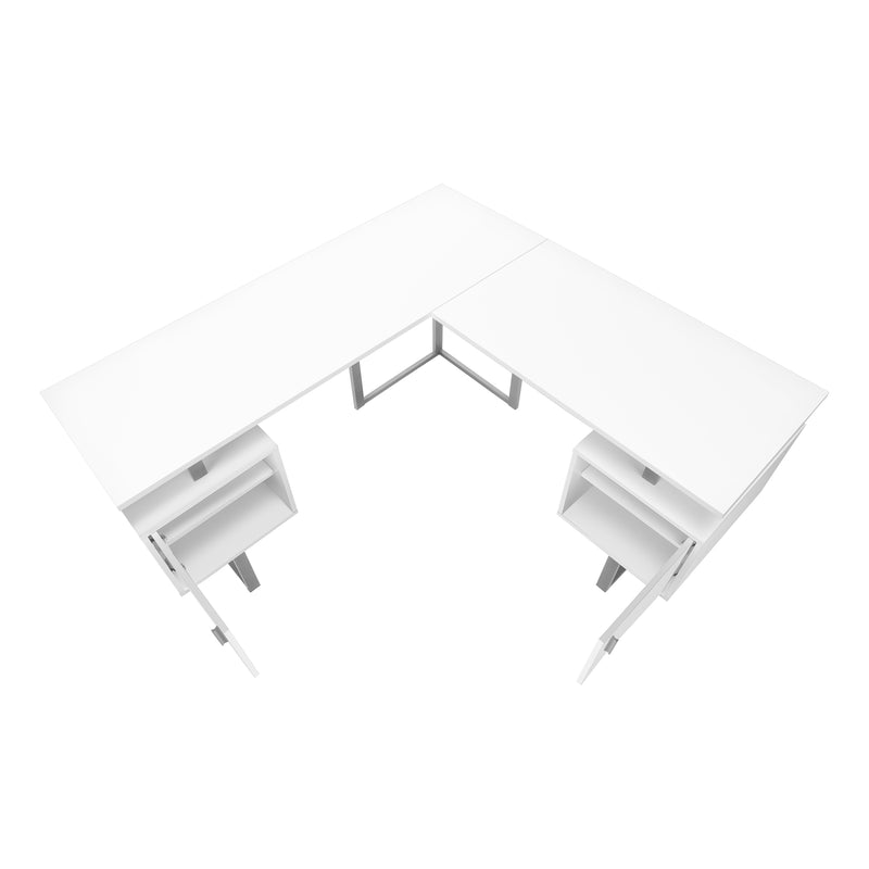 Computer Desk, Home Office, Corner, Storage, 58"L, L Shape, Work, Laptop, White Laminate, Grey Metal, Contemporary, Modern