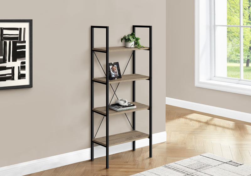 Modern 4 Tier Bookshelf 48"H Brown Laminate Black Metal Contemporary Office Bedroom