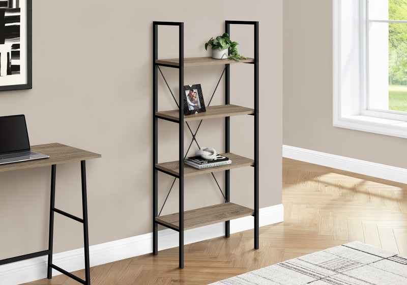 Modern 4 Tier Bookshelf 48"H Brown Laminate Black Metal Contemporary Office Bedroom