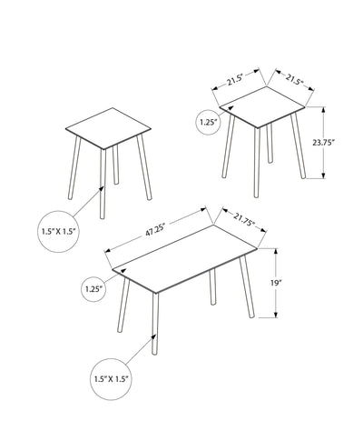 Ensemble de table, ensemble de 3 pièces, d'appoint, à café, d'extrémité, de salon, noyer foncé, contemporain, moderne