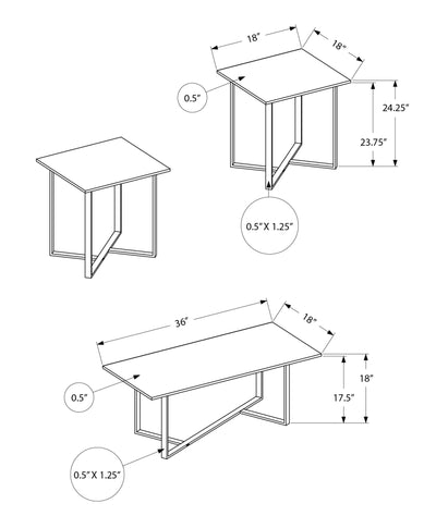 Ensemble de 3 tables basses modernes en stratifié de pierre crème - Meubles de salon contemporains en métal noir