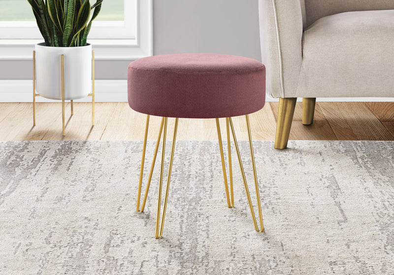 Pouf ottoman contemporain en tissu rose avec repose-pieds dorés 14" rond