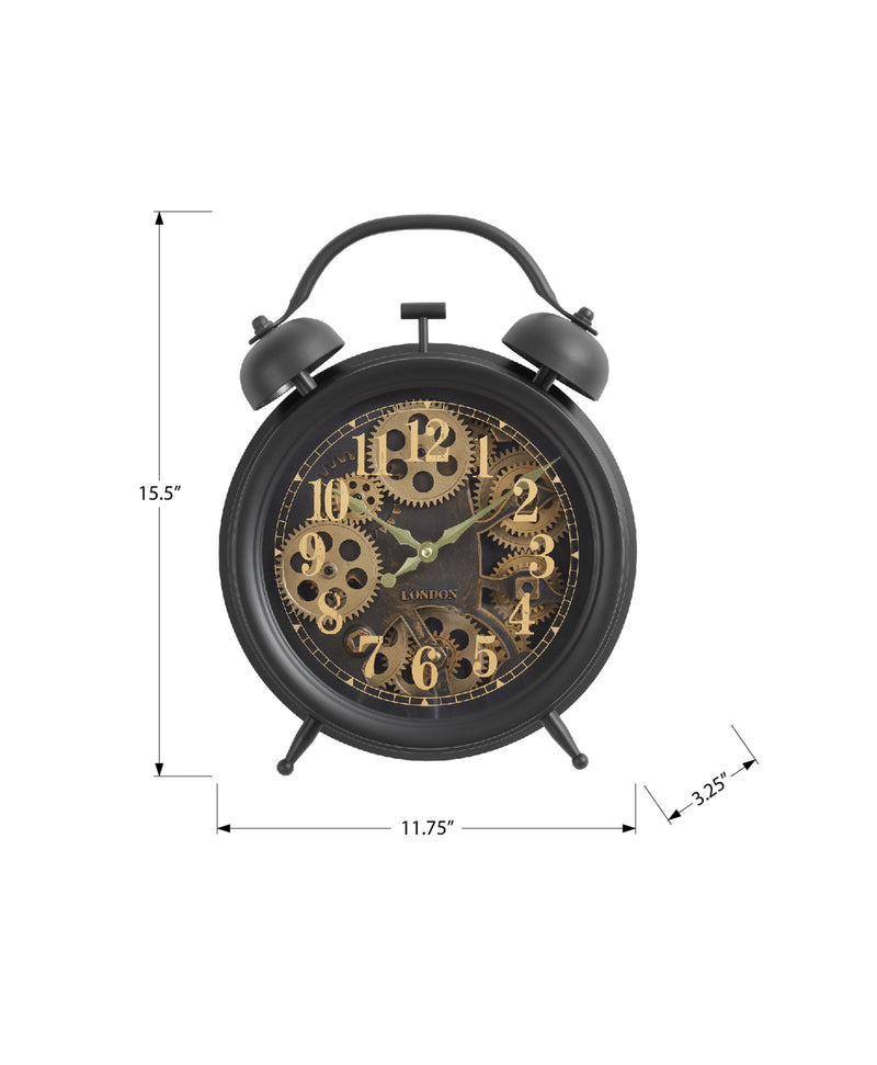 Transitional Brown Round Table Clock with Gear Mechanism - 12"