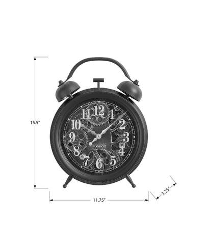 Horloges, 12" rondes, mécanisme à engrenages, horloge de table, noir, transitionnel