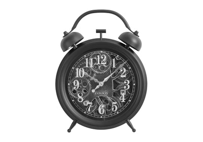 Horloges, 12" rondes, mécanisme à engrenages, horloge de table, noir, transitionnel