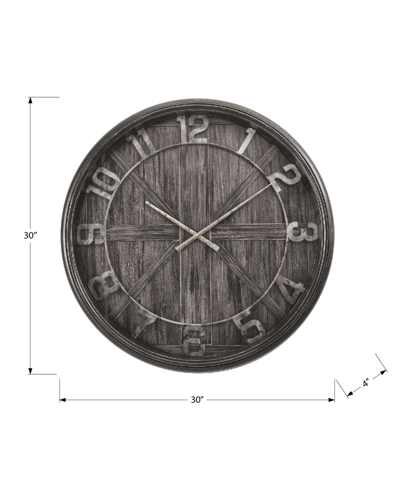 Horloges, 30" Ronde, Grande Surdimensionnée, Horloge Murale, Marron, Transitionnelle