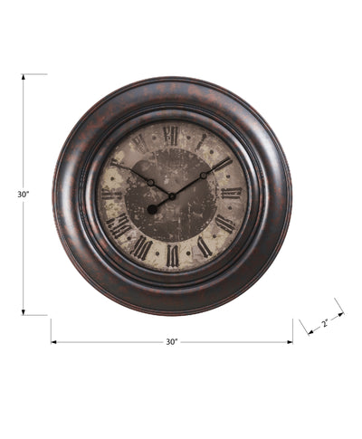 Horloges, 30" Ronde, Grande Surdimensionnée, Horloge Murale, Marron, Transitionnelle