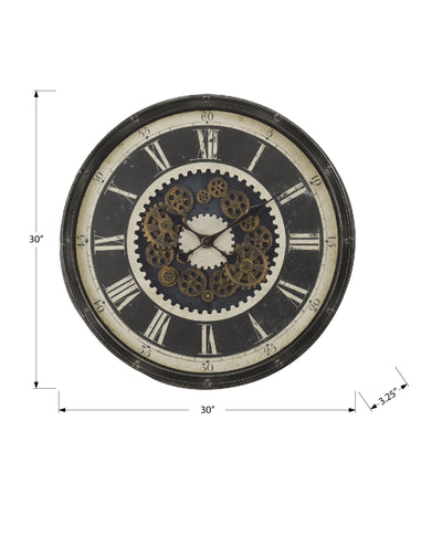 Horloges, 30" rondes, mécanisme à engrenages, grande taille, horloge murale, marron, transitionnelle