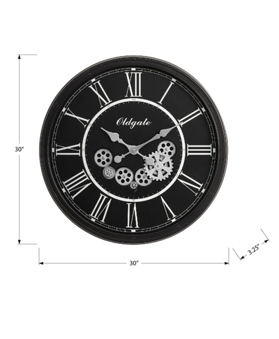 Horloges, 30" rondes, mécanisme à engrenages, grande taille, horloge murale, noire, transitionnelle