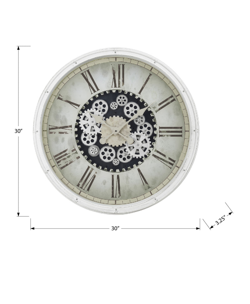 Large Oversized 30" Round White Wall Clock with Gear Mechanism - Transitional Style