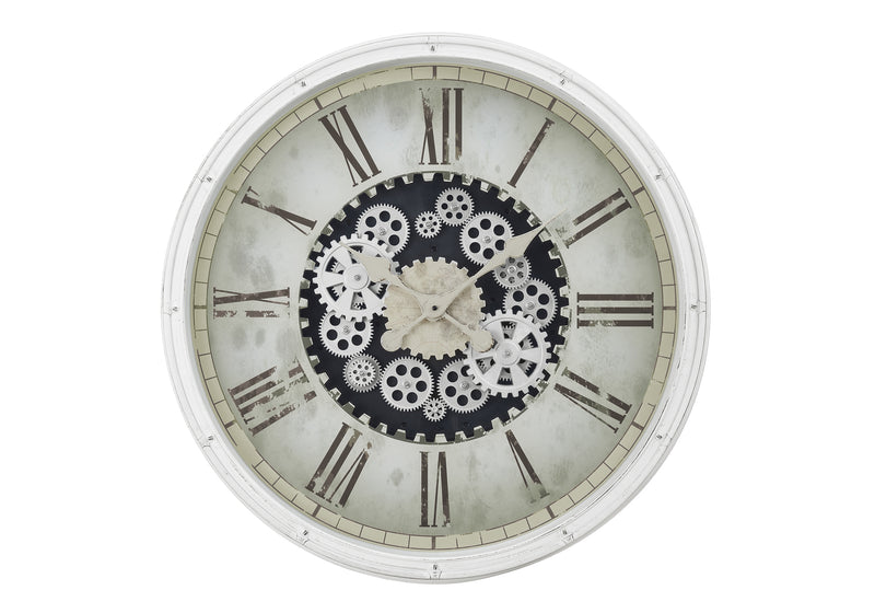 Large Oversized 30" Round White Wall Clock with Gear Mechanism - Transitional Style