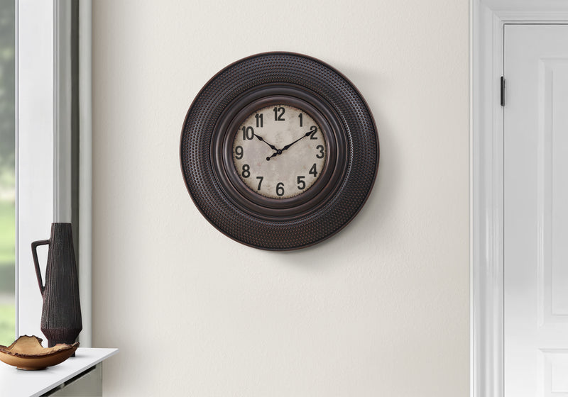 Clocks, 20" Round, Wall Clock, Antique Brown, Transitional