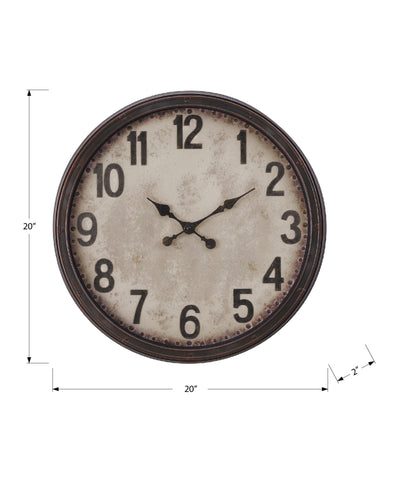 Clocks, 20" Round, Wall Clock, Antique Brown, Transitional