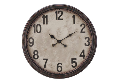 Clocks, 20" Round, Wall Clock, Antique Brown, Transitional