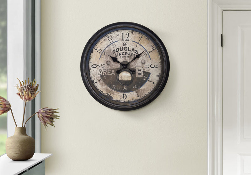 Clocks, 20" Round, Wall Clock, Antique Brown, Transitional