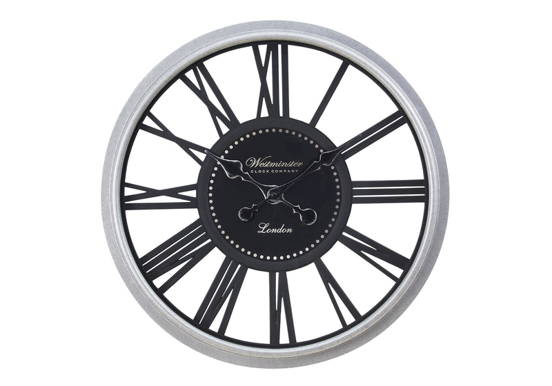 Clocks, 20" Round, Wall Clock, Black, Silver, Transitional