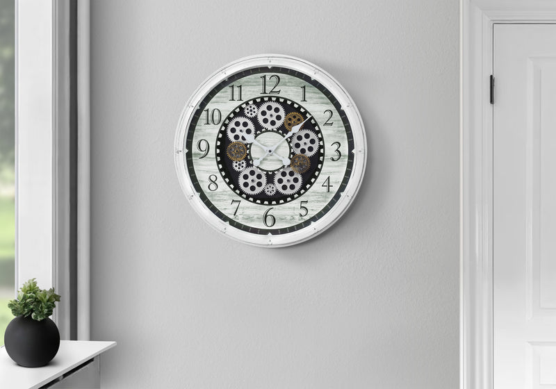 Clocks, 20" Round, Gear Mechanism, Wall Clock, Antique White, Transitional