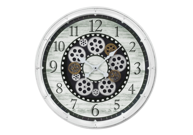 Clocks, 20" Round, Gear Mechanism, Wall Clock, Antique White, Transitional