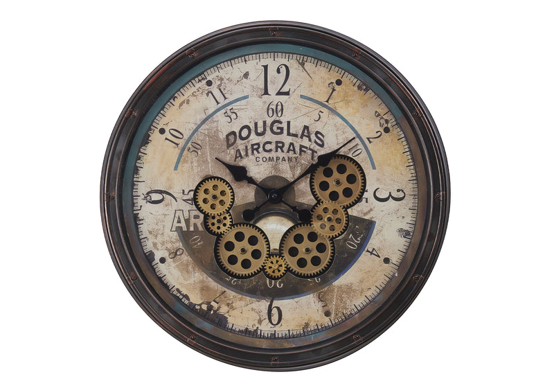 Horloges, 20" rondes, mécanisme à engrenages, horloge murale, marron, transitionnelle