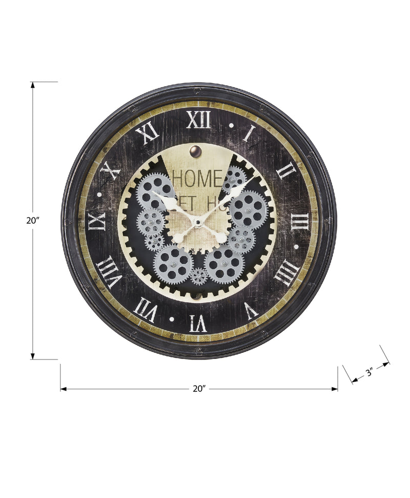 Horloges, 20" rondes, mécanisme à engrenages, horloge murale, marron, transitionnelle