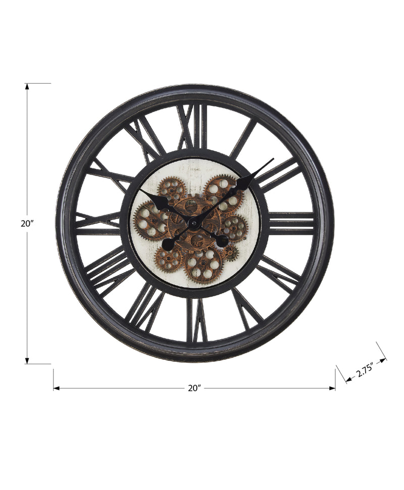 Horloges, 20" rondes, mécanisme à engrenages, horloge murale, noire, transitionnelle