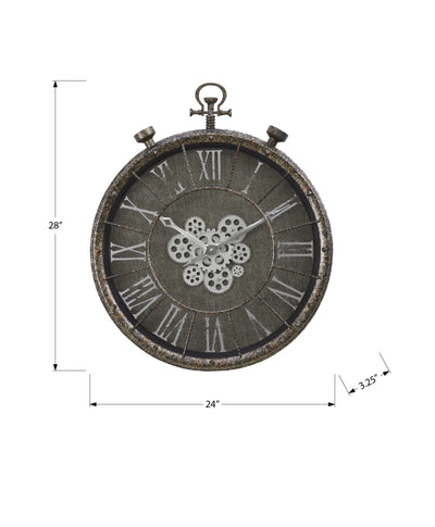 Clocks, 24" Round, Gear Mechanism, Wall Clock, Grey, Transitional