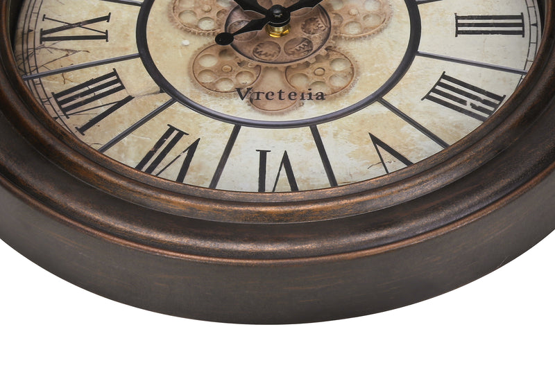 Horloges, 15" Ronde, Horloge Murale, Brun Antique, Transitionnel