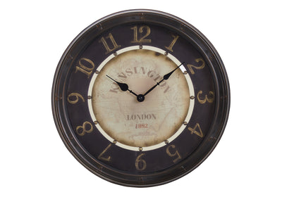 Clocks, 16" Round, Wall Clock, Antique Brown, Transitional