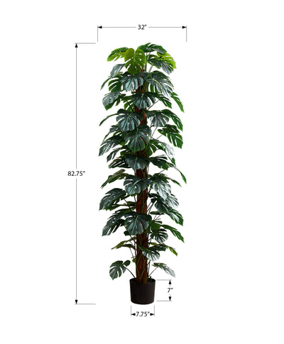 Arbre artificiel Monstera de 83 pouces de haut - Plante décorative d'intérieur avec feuilles vertes