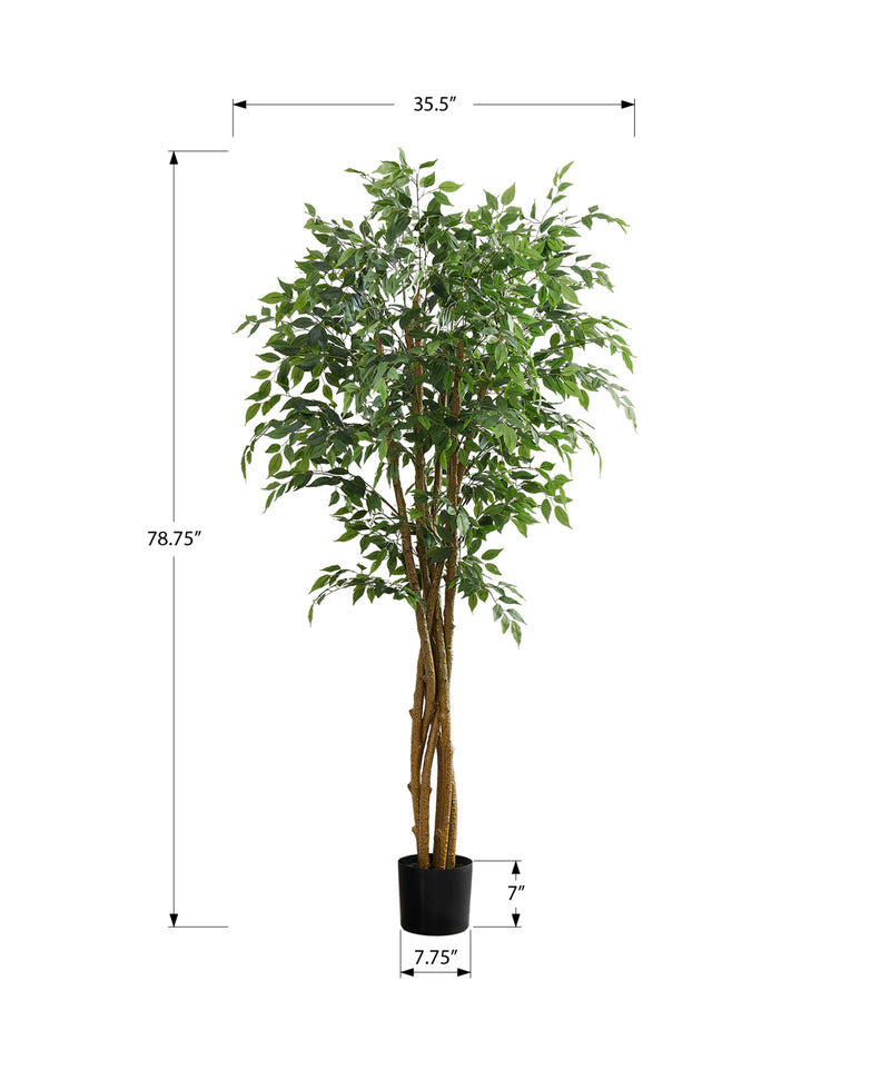 Arbre ficus artificiel de 79 po de haut, feuilles vertes au toucher réaliste, en pot - Plante d&