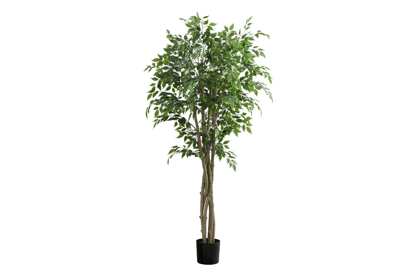 Arbre ficus artificiel de 79 po de haut, feuilles vertes au toucher réaliste, en pot - Plante d&