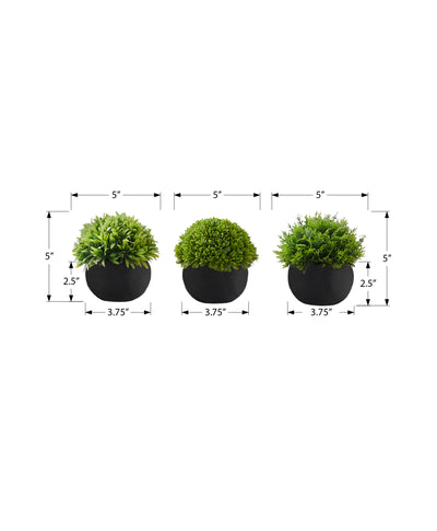 Lot de 3 plantes de gazon artificiel de 5 pouces de haut - Fausse verdure d'intérieur dans des pots noirs