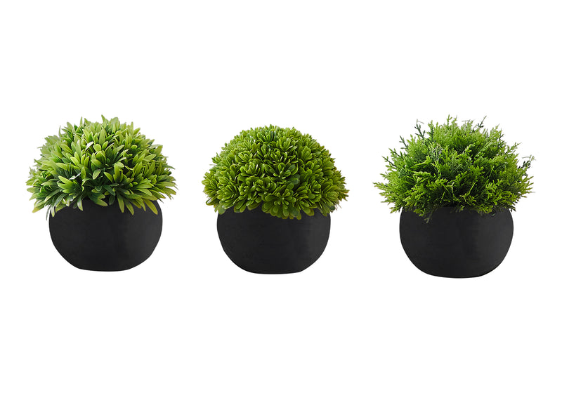 Set of 3 Artificial Grass Plants 5" Tall - Indoor Faux Greenery in Black Pots