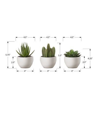 Lot de 3 plantes succulentes artificielles de 6 po de hauteur dans des pots blancs - Décoration d'intérieur en fausse verdure