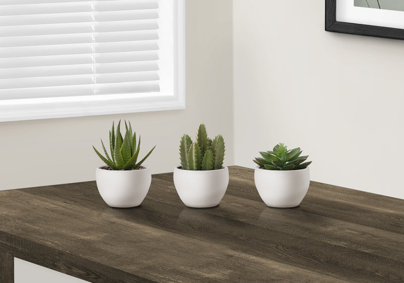 Lot de 3 plantes succulentes artificielles de 6 po de hauteur dans des pots blancs - Décoration d&