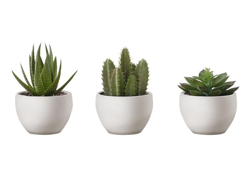 6" Tall Artificial Succulent Plants Set of 3 in White Pots - Faux Indoor Greenery Décor