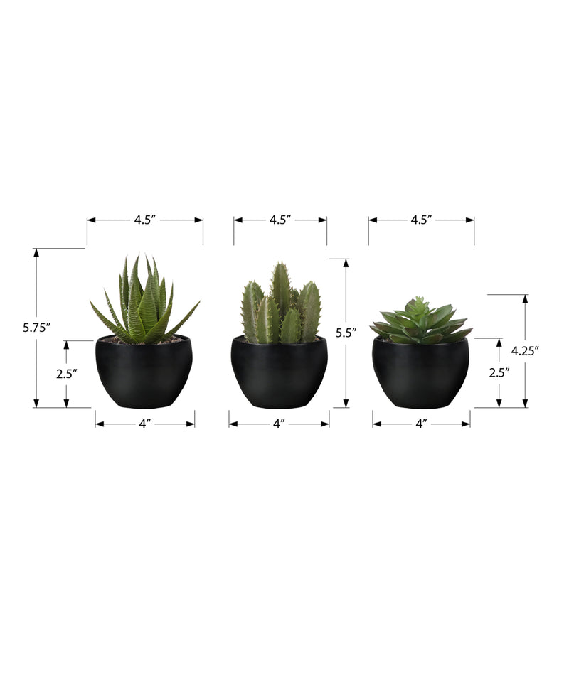 Succulent Artificial Plant Set of 3 - 6" Tall Indoor Faux Greenery