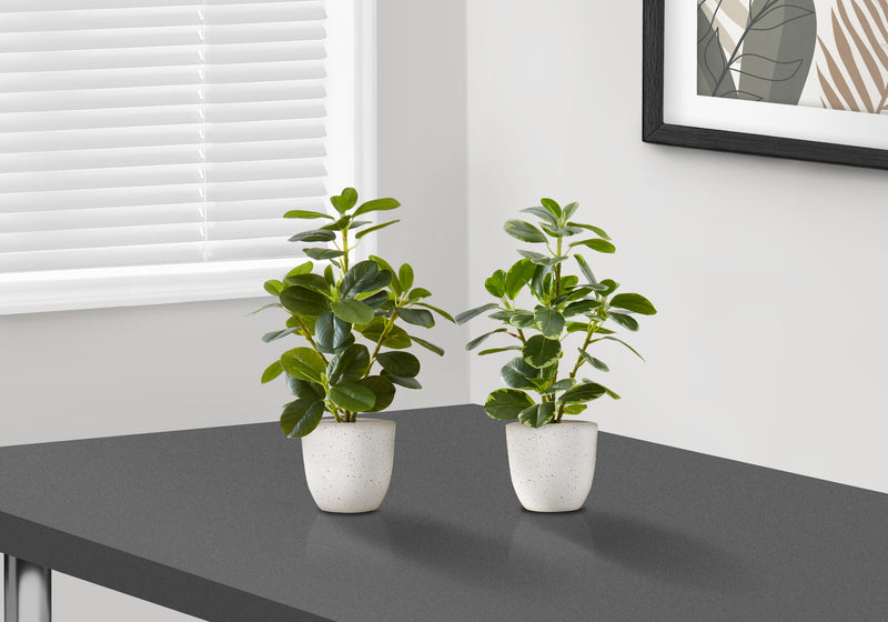 Set of 2 Faux Ficus Artificial Plants, 14" Tall, Indoor Greenery Décor