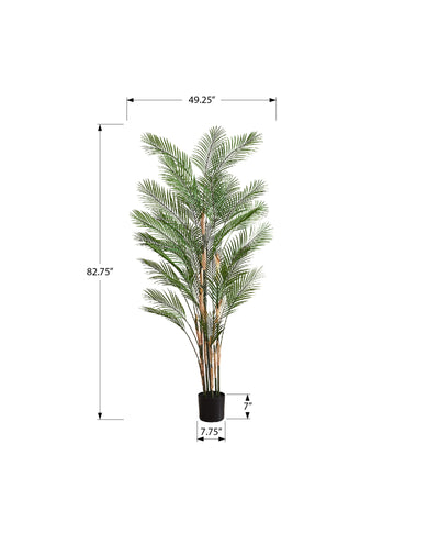 Realistic 83" Tall Artificial Palm Tree in Black Pot - Indoor Decorative Floor Plant with Green Leaves