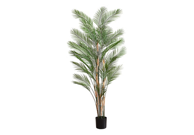 Realistic 83" Tall Artificial Palm Tree in Black Pot - Indoor Decorative Floor Plant with Green Leaves