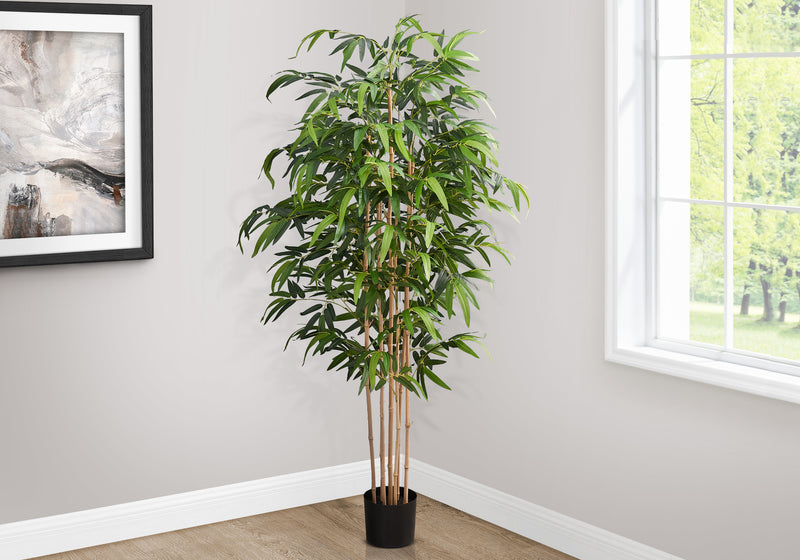 83" Tall Artificial Bamboo Tree Indoor Floor Plant Real Touch Green Leaves Black Pot