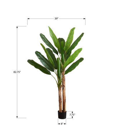 83" Tall Artificial Banana Tree Indoor Decorative Faux Plant Real Touch Green Leaves - Black Pot