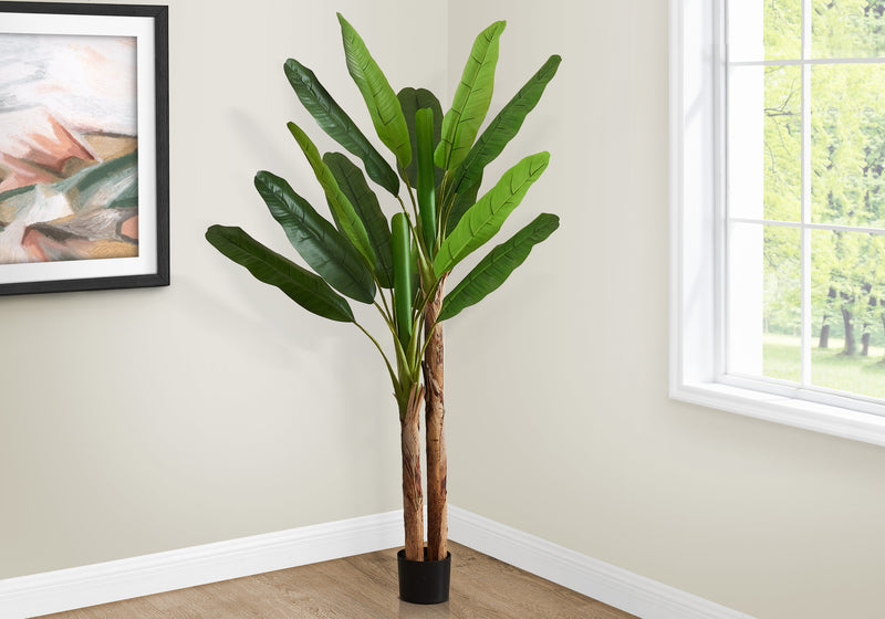 83" Tall Artificial Banana Tree Indoor Decorative Faux Plant Real Touch Green Leaves - Black Pot