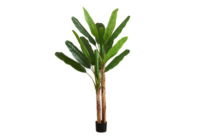 83" Tall Artificial Banana Tree Indoor Decorative Faux Plant Real Touch Green Leaves - Black Pot