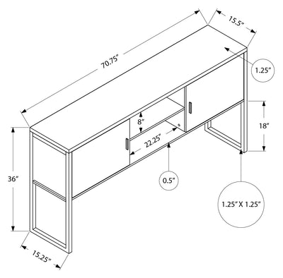 Huche de bureau grise - 72 po Contemporaine avec accents argentés