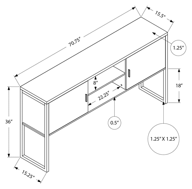 Huche de bureau grise - 72 po Contemporaine avec accents argentés