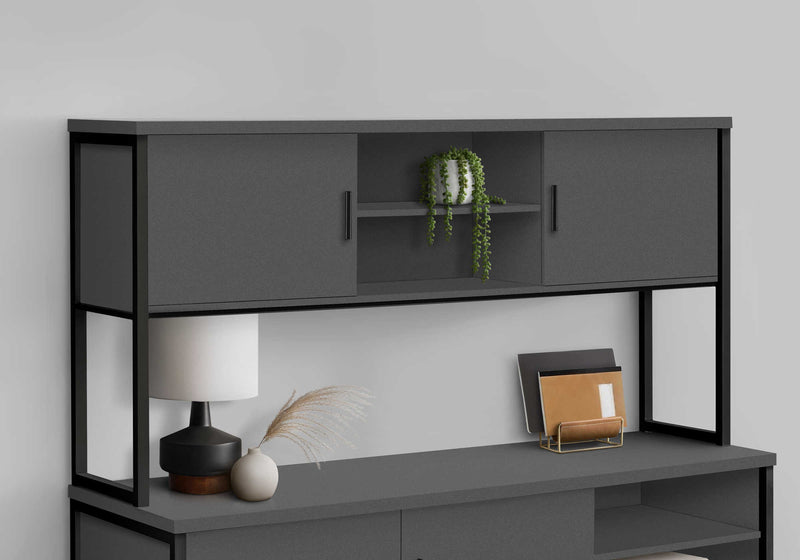 Grey Office Hutch - 72” Contemporary with Silver Accents