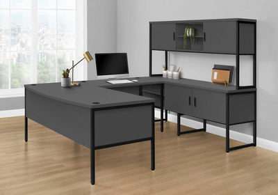 Huche de bureau grise - 72 po Contemporaine avec accents argentés