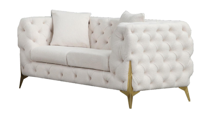 Moderno Creme Velvet Living Set with Gold Accents