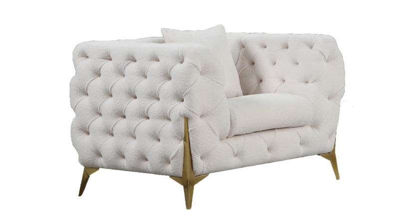 Moderno Creme Velvet Living Set with Gold Accents